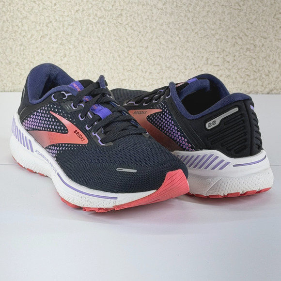 Brooks Shoes - Brooks Adrenaline GTS 22 Sneaker Women 7.5 Wide DQ Blue Orange Lace Up Running